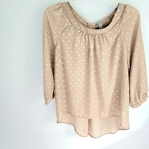 Eunishop tan gold metallic dot blouse